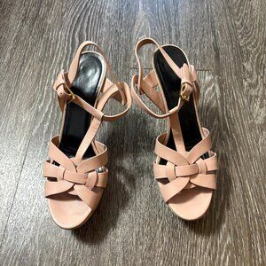 Saint Laurent Tribute Platform Sandals Blush Nude Pink Leather 315490 Size 38.5